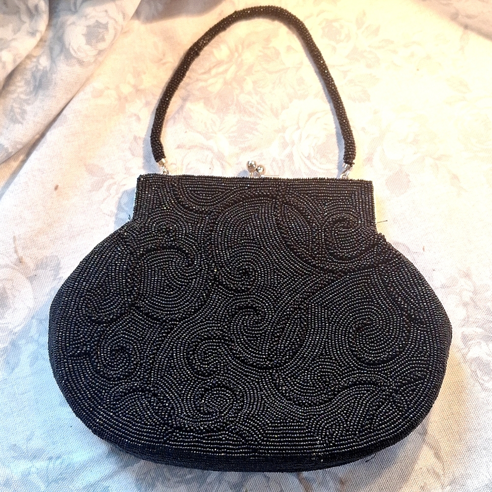Black Beaded ladies hand bag